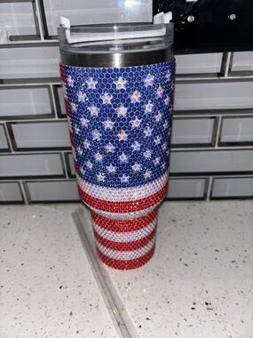 Patriotic Large Rhinestone Tumbler - American Flag Design
